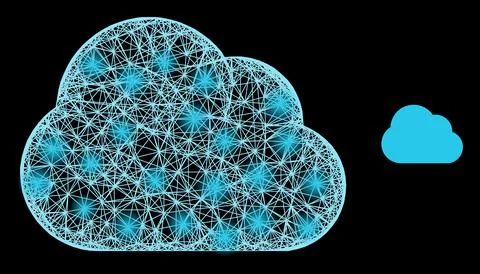 Constellation Net Mesh Cloud with Light Spots Stock Illustration
