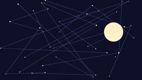 Constellation network with moon on dark space background Stock Illustration