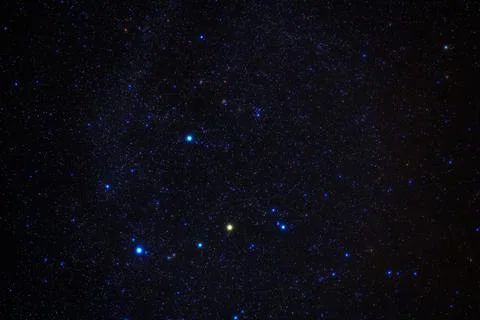 Constellation of Orion on background of blue starry sky. Astrophotography of Stock Photos