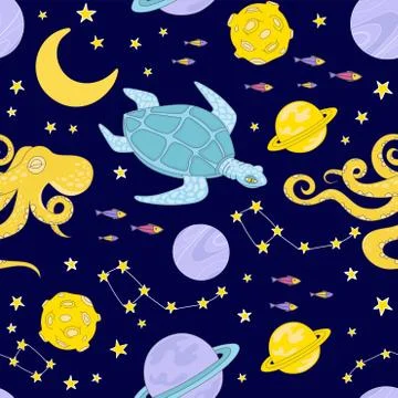 CONSTELLATION Space Cute Seamless Pattern Vector Illustration Illustrazione stock