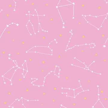 Constellation stars seamless pattern template for children babies Stock Illustration