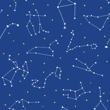 Constellation stars seamless pattern template for children babies Stock Illustration