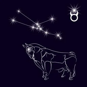 Constellation Taurus. Realistic star. White bull, zodiac sign. Tattoo. Made.. Stock Illustration