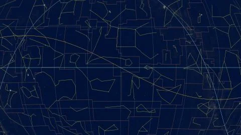 Constellations, Ecliptic overview. Imagery, 0 RA Stock Illustration