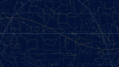 Constellations, Ecliptic overview. Shapes, 0 RA Stock Illustration