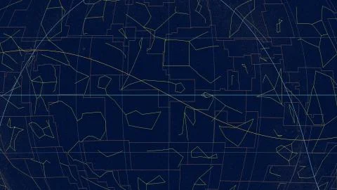 Constellations, Ecliptic overview. Tycho, 0 RA Stock Illustration