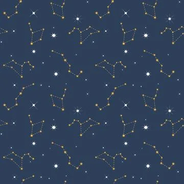 Constellations in the night sky seamless pattern background. Summer mood. Tre Stock Illustration