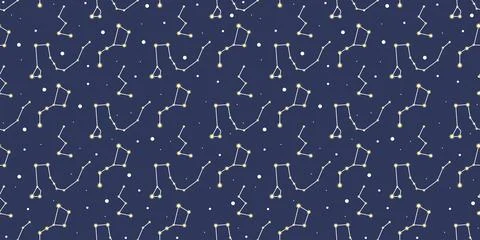 Constellations in the night sky seamless pattern Stock Illustration