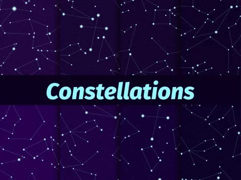 Constellations seamless pattern set. Starry night sky map. Cluster of stars a イラスト素材