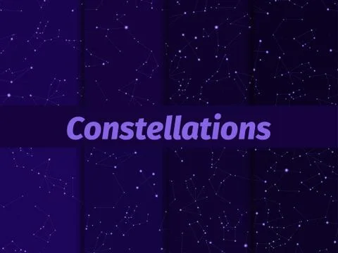 Constellations seamless pattern set. Starry night sky map. Cluster of stars a Stock Illustration