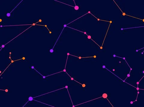 Constellations seamless pattern. Starry sky with constellations in gradient c Stock Illustration