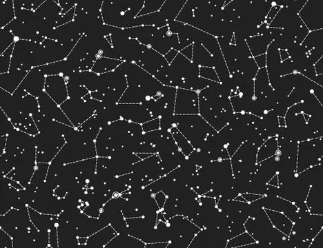 Constellations Seamless vector pattern on dark sky Stock Illustration