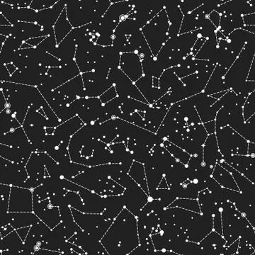 Constellations Seamless vector pattern on dark sky Stock Illustration