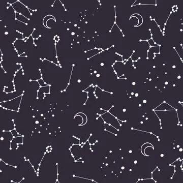 Constellations of the zodiac signs. Vector seamless pattern Stock Illustration