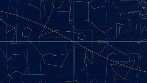 Constellations, Zoom of ecliptic view. Imagery, 0 RA Stock Illustration