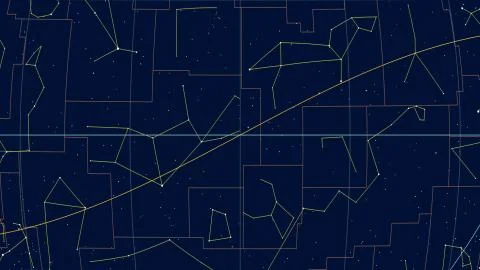 Constellations, Zoom of ecliptic view. Shapes, 180 RA Stock Illustration