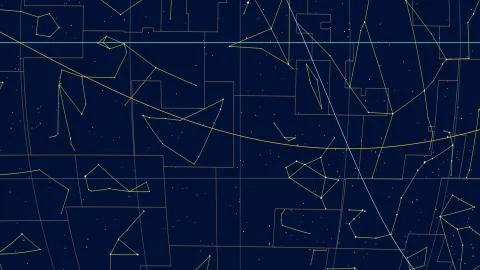 Constellations, Zoom of ecliptic view. Shapes, 300 RA Stock Illustration