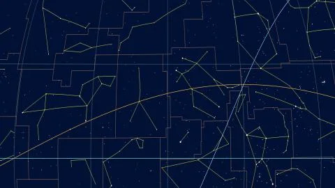 Constellations, Zoom of ecliptic view. Shapes, 120 RA Stock Illustration