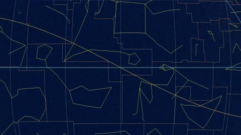 Constellations, Zoom of ecliptic view. Tycho, 0 RA Stock Illustration