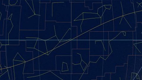 Constellations, Zoom of ecliptic view. Tycho, 180 RA Stock Illustration
