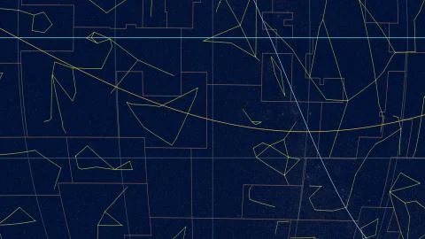 Constellations, Zoom of ecliptic view. Tycho, 300 RA Stock Illustration