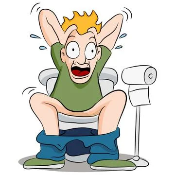 Constipated man on toilet Stock Illustration