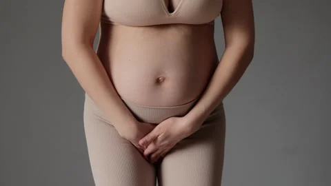 Constipation and belly cramps. Closeup of unrecognizable pregnant woman tummy Video stock 293086701