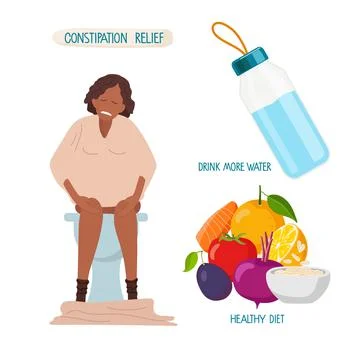 Constipation Relief. Foods That Help Relieve Constipation. Healthy nutrition Stock Illustration