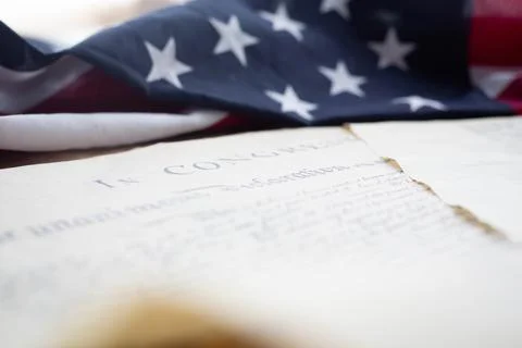 Constition USA with US flag Stock Photos