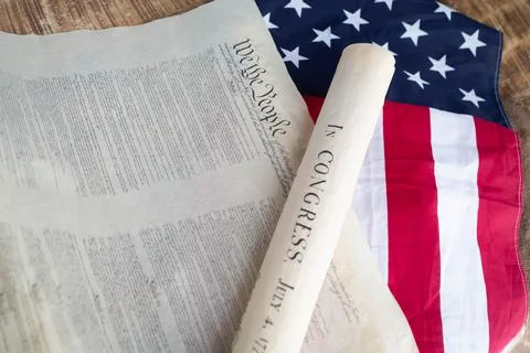 Constition USA with US flag Stock Photos