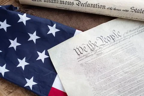 Constition USA with US flag Stock Photos