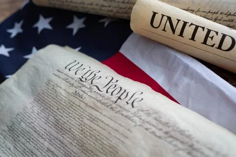 Constition USA with US flag Stock Photos