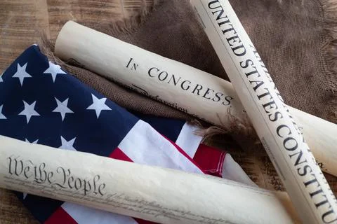 Constition USA with US flag Stock Photos