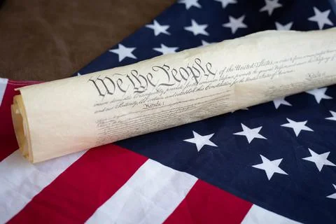 Constition USA with US flag Stock-Fotos