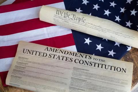 Constition USA with US flag Stock Photos