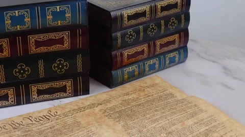 Constitution and Law Books Essential Guides to Legal Rights History and Stock Footage 340391783