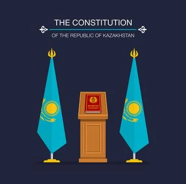 The Constitution book and flag of the Republic of Kazakhstan. Stock Illustration