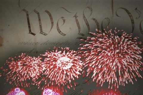 Constitution Fireworks Composition - Red, White, And Blue 01 Stock Footage 705027