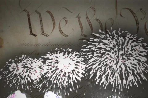 Constitution Fireworks Composition - White Stock Footage 705012