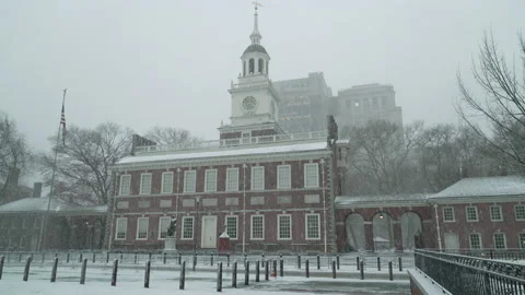 Constitution hall philadelphia during snowstorm, winter bad weather snow snowing Stock Footage 145178176