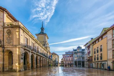 The Constitution Square of Oviedo, Spain Stock Photos
