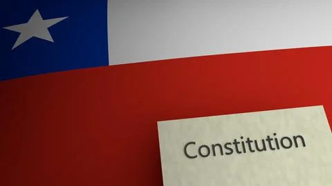 Constitution text representation above the flag of Chile. 3d render Stock Illustration