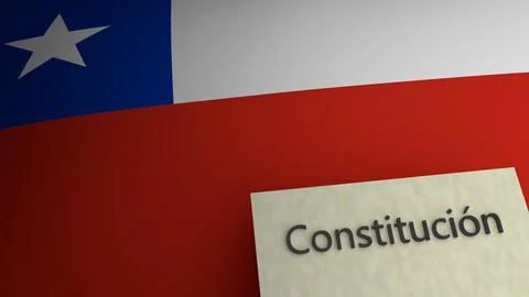 Constitution text representation above the flag of Chile. 3d render. Illustrazione stock