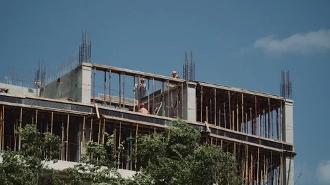 Constriction workers on the top floor. Stock Footage 77155405