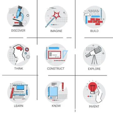 Construct Build Explore New Idea Inspiration Creative Process Business Icon Illustrazione stock