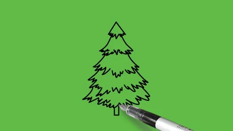 Construct Christmas tree in blue colour with black outline on green background Video stock 157613946