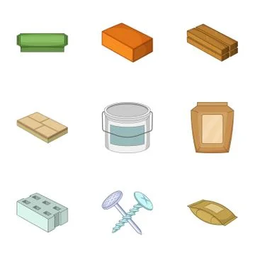 Construct material icons set, cartoon style Illustrazione stock