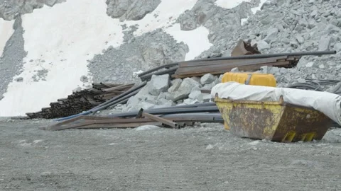 Construct objects on a glacier mountain Stock Footage 194839874