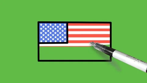 Construct rectangle with strip and star in blue, red and white colour in black Video stock 157604567