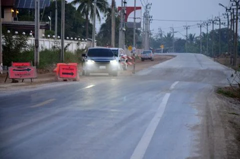 Construct a road in evening time at Nonthaburi Thailand Stock Photos
